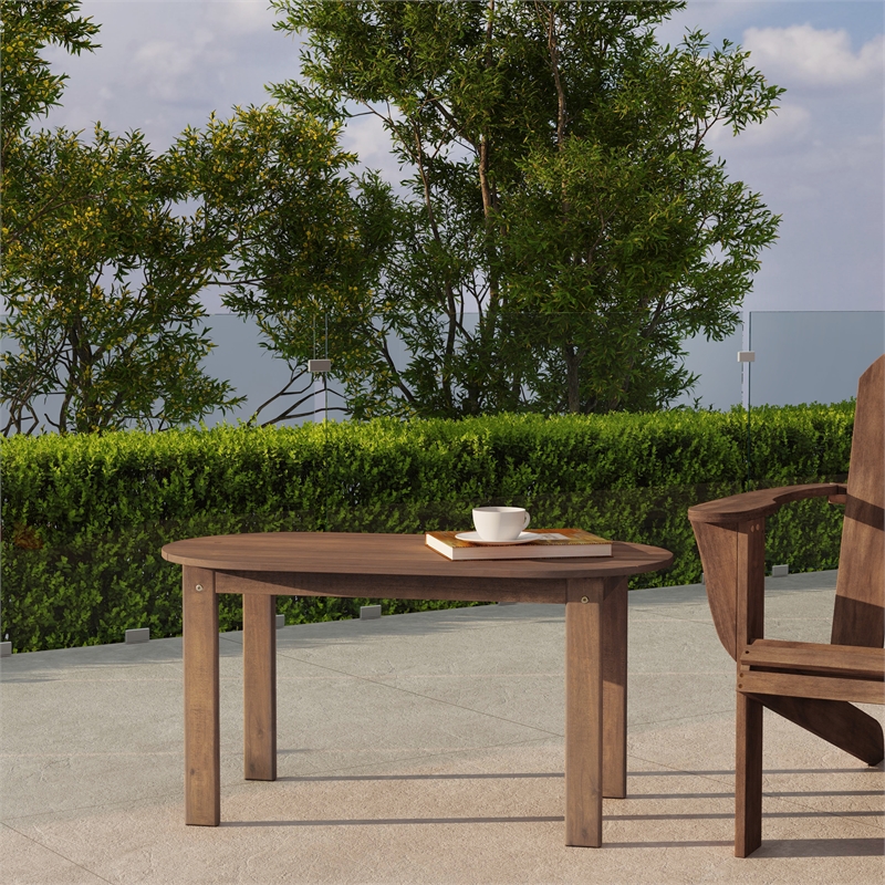 Pemberly Row 4-Piece Adirondack Wood Outdoor Seating & Table Set in Brown