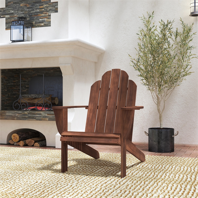 Pemberly Row 4-Piece Adirondack Wood Outdoor Seating & Table Set in Brown