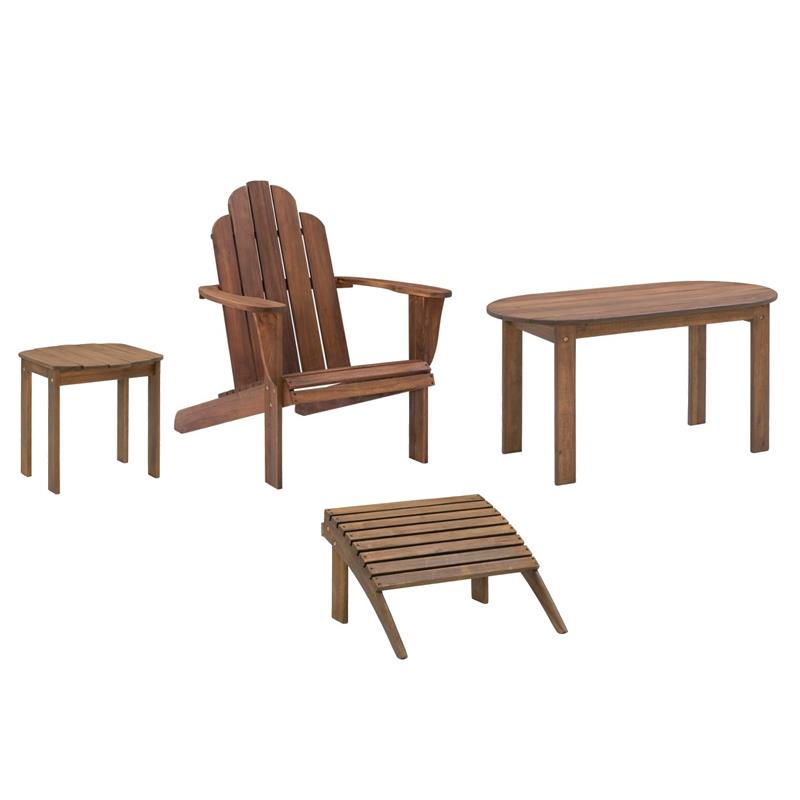 Pemberly Row 4-Piece Adirondack Wood Outdoor Seating & Table Set in Brown