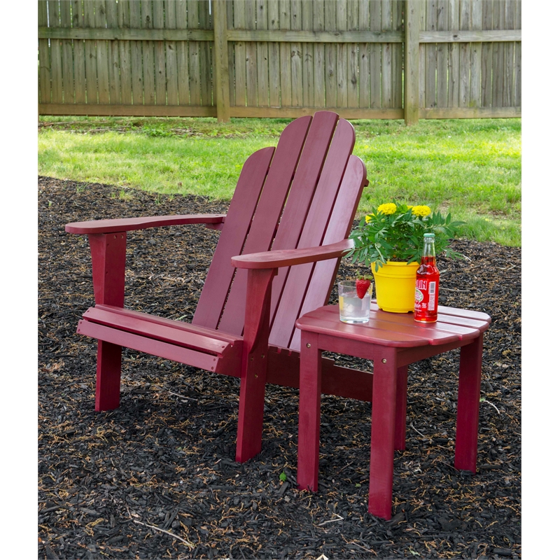 Pemberly Row 3-Piece Adirondack Acacia Wood Outdoor Seating & Table Set in Red