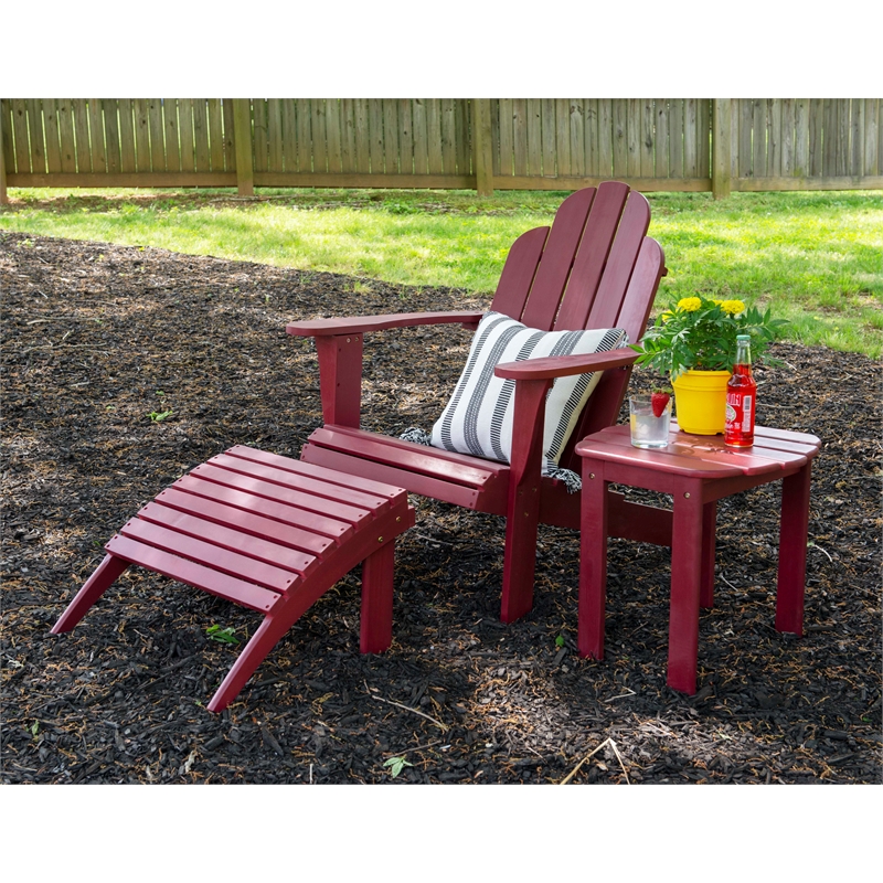Pemberly Row 3-Piece Adirondack Acacia Wood Outdoor Seating & Table Set in Red