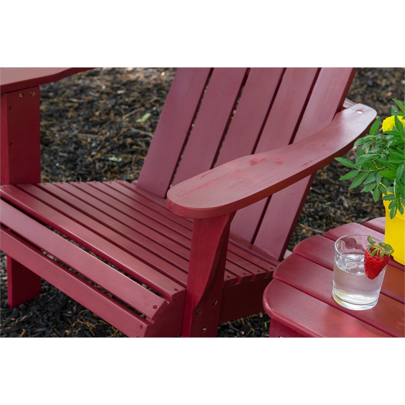 Pemberly Row 3-Piece Adirondack Acacia Wood Outdoor Seating & Table Set in Red