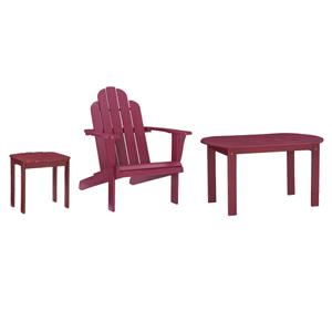 Pemberly Row 3-Piece Adirondack Acacia Wood Outdoor Seating & Table Set in Red