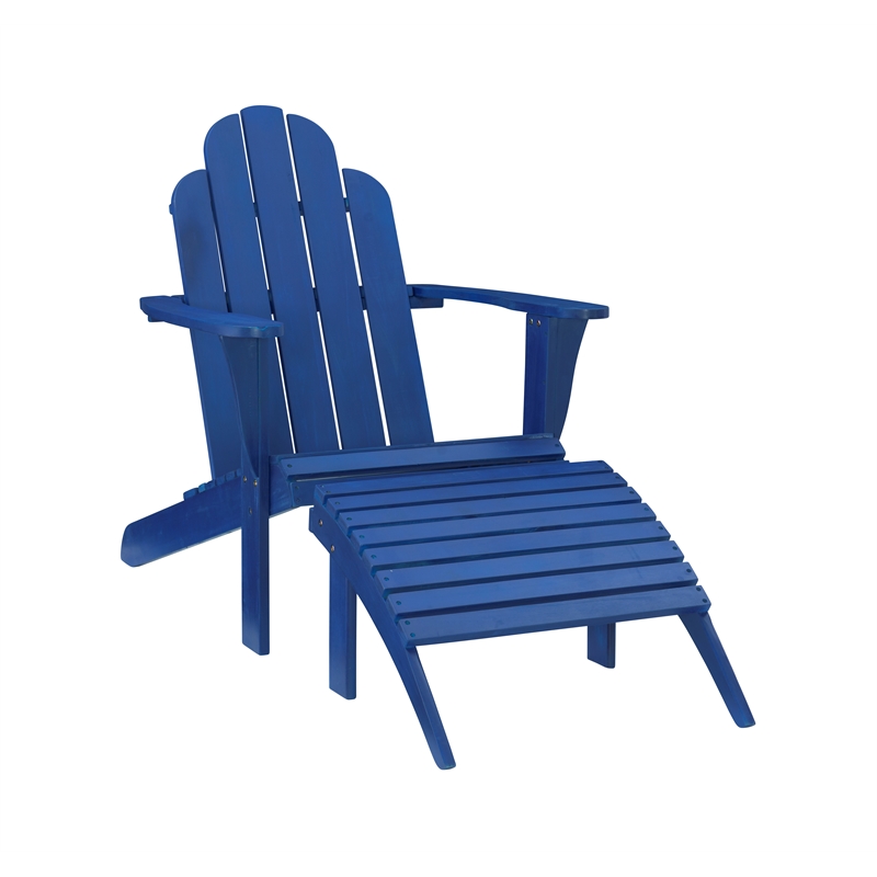 Pemberly Row 4-Piece Adirondack Acacia Wood Outdoor Seating & Table Set in Blue