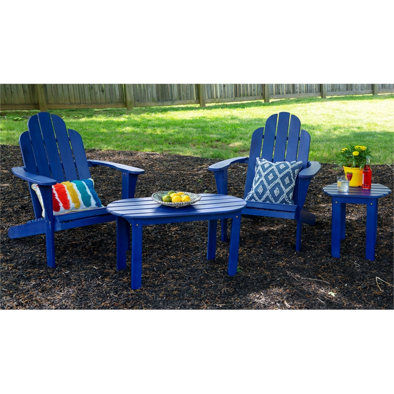 Pemberly Row 4-Piece Adirondack Acacia Wood Outdoor Seating & Table Set in Blue
