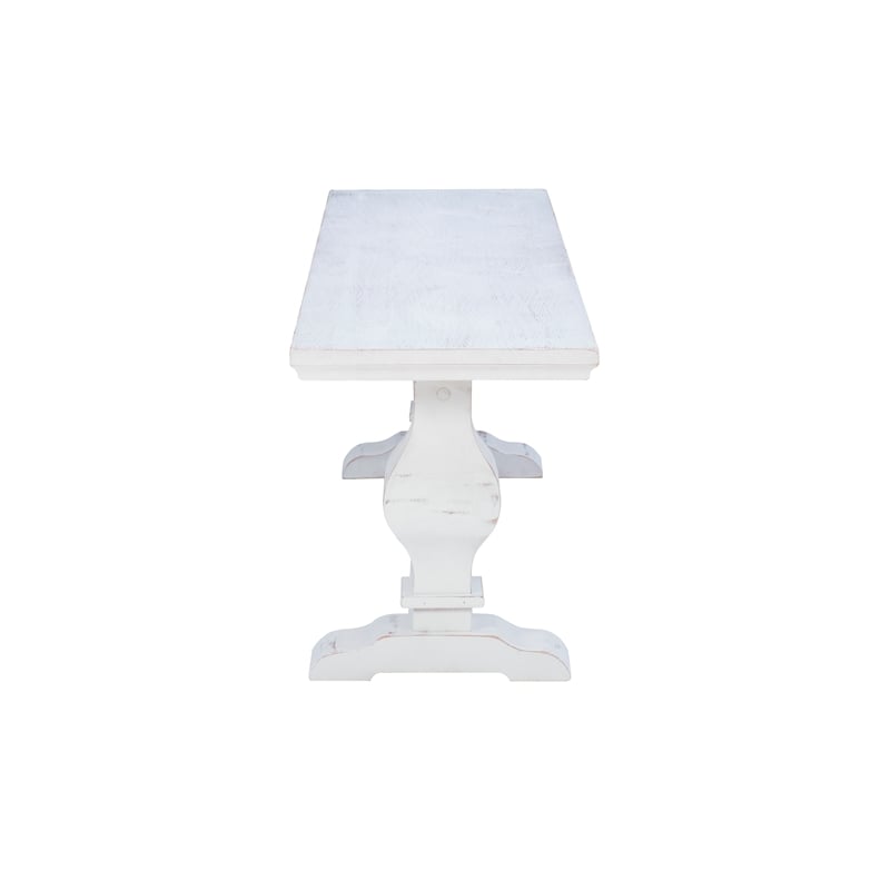 Pemberly Row Set of 3 White Pine Wood Double Pedestal Benchs & Dining Table