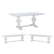 Pemberly Row Set of 3 White Pine Wood Double Pedestal Benchs & Dining Table