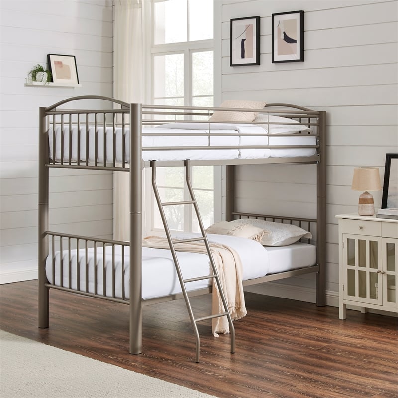 Pemberly Row Set of 2 Metal Youth Cabinet & Twin Over Twin Bunk Bed with Ladder