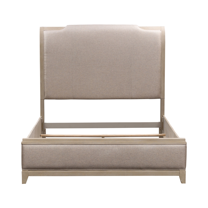 Pemberly Row Set of 4 Queen Panel Bed & Dresser & Nightstands in Washed Taupe