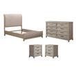 Pemberly Row Set of 4 Queen Panel Bed & Dresser & Nightstands in Washed Taupe
