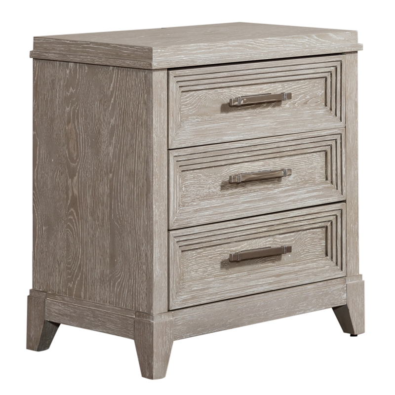 Pemberly Row Set of 4 Queen Panel Bed & Dresser & Nightstands in Washed Taupe