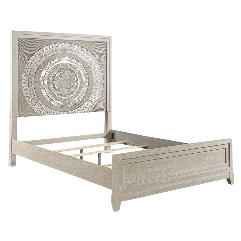 Pemberly Row Set of 4 Queen Panel Bed & Dresser & Nightstands in Washed Taupe