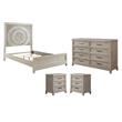 Pemberly Row Set of 4 Queen Panel Bed & Dresser & Nightstands in Washed Taupe