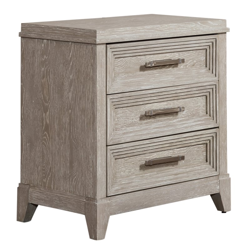 Pemberly Row Set of 3 King Upholstered Bed & Nightstands in Washed Taupe