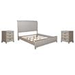 Pemberly Row Set of 3 King Upholstered Bed & Nightstands in Washed Taupe