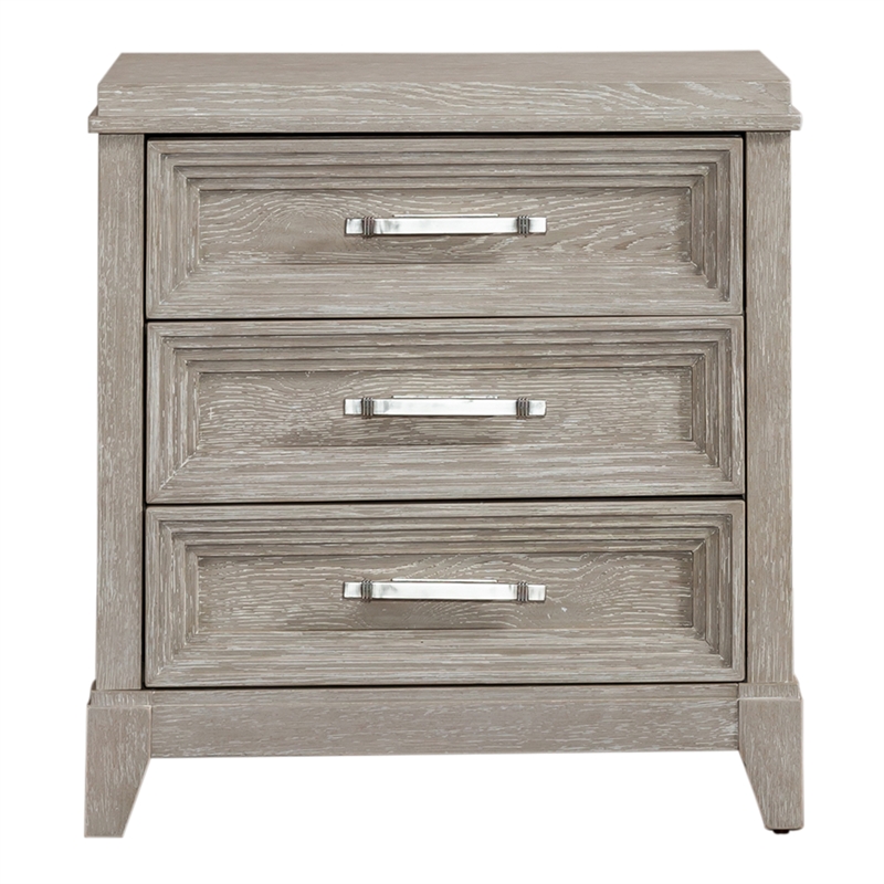 Pemberly Row Set of 3 Queen Panel Bed & Nightstands in Washed Taupe