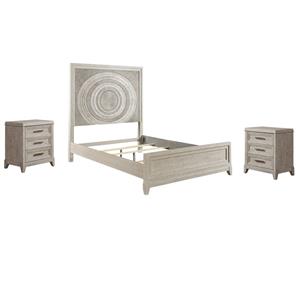 Pemberly Row Set of 3 Queen Panel Bed & Nightstands in Washed Taupe
