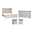 Pemberly Row Set of 4 King Panel Bed & Dresser & Nightstands w/ Charging Station