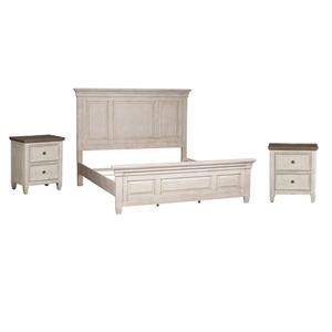 Pemberly Row Set of 3 White Queen Panel Bed & Nightstands with Charging Station