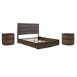 Pemberly Row Set of 3 Brown Queen Panel Bed & Nightstands with Charging Station