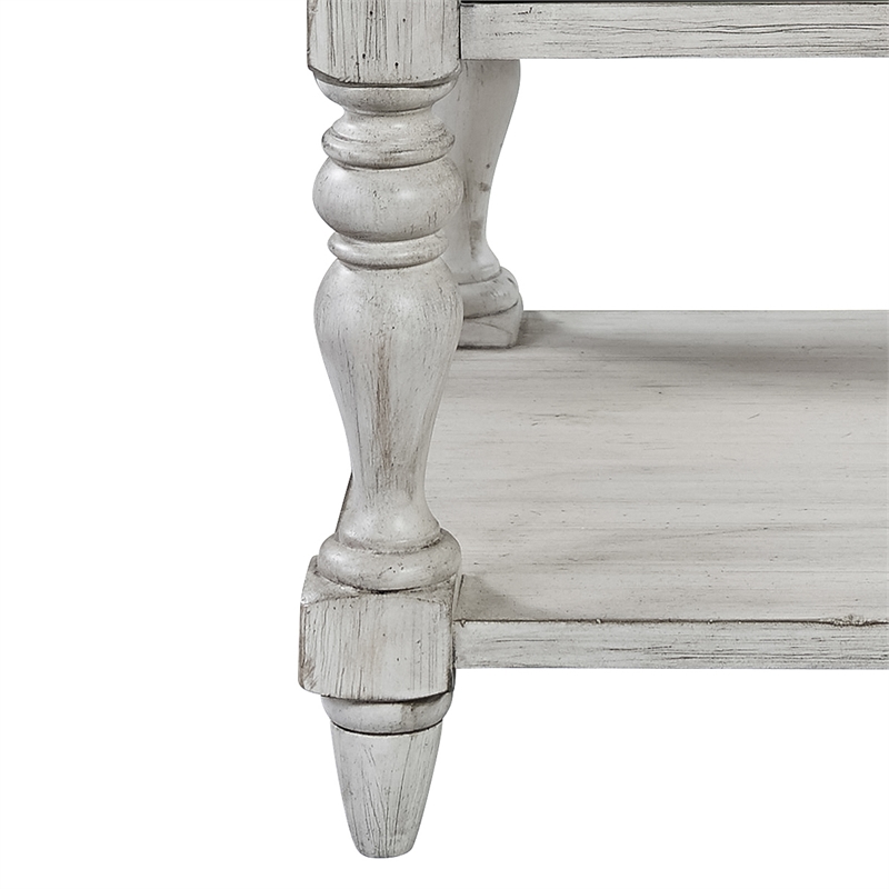 Pemberly Row Set of 4 Farmhouse White Queen Poster Bed & Dresser & Nightstands