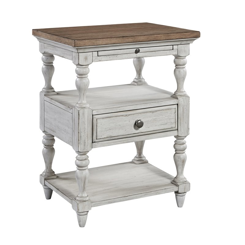 Pemberly Row Set of 3 Farmhouse Reimagined White Queen Poster Bed & Nightstands