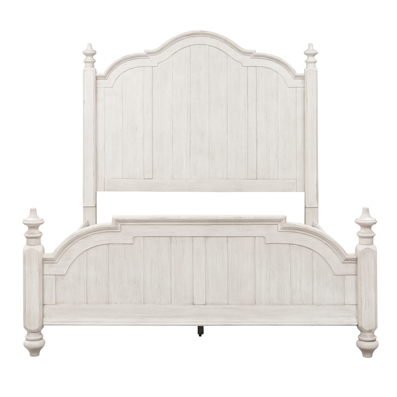 Pemberly Row Set of 3 Farmhouse Reimagined White Queen Poster Bed & Nightstands