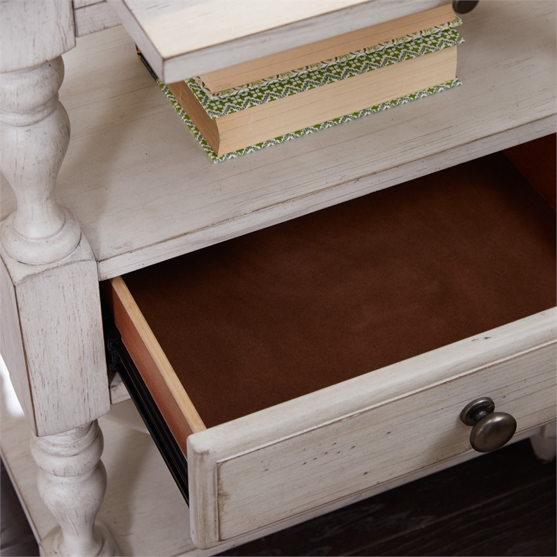 Pemberly Row Set of 3 Farmhouse Reimagined White Queen Poster Bed & Nightstands