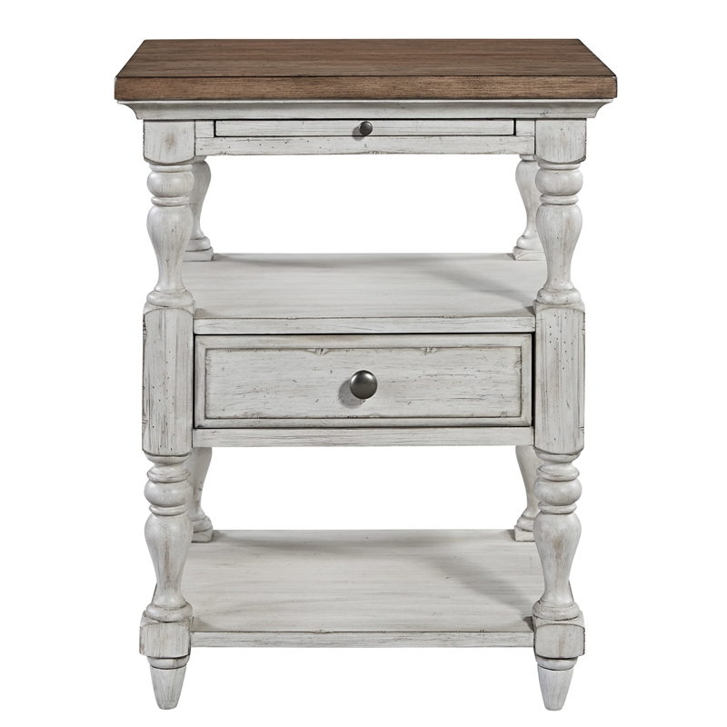 Pemberly Row Set of 3 Farmhouse Reimagined White Queen Poster Bed & Nightstands