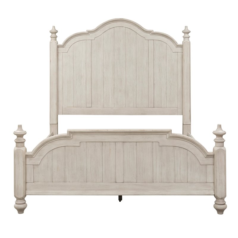 Pemberly Row Set of 3 Farmhouse Reimagined White King Poster Bed & Nightstands