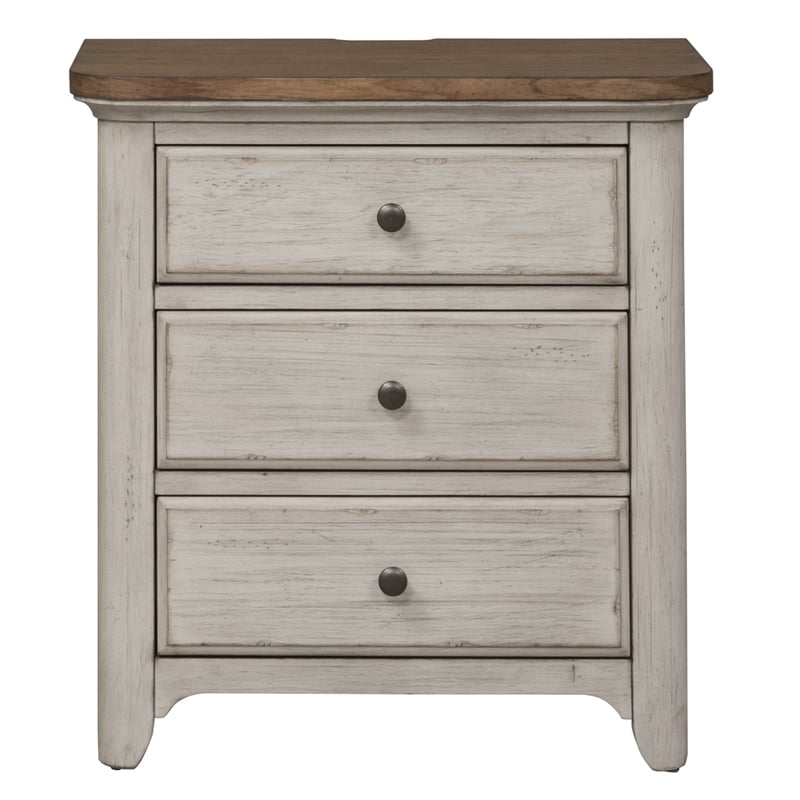 Pemberly Row Set of 3 White Queen Poster Bed & Nightstands with Charging Station