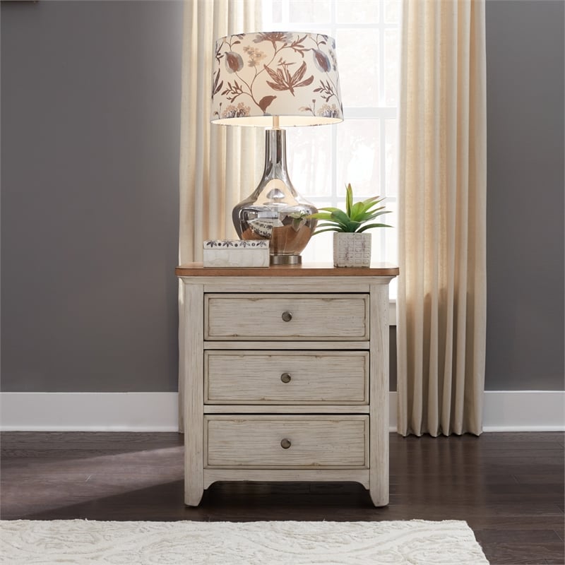 Pemberly Row Set of 3 White Queen Poster Bed & Nightstands with Charging Station