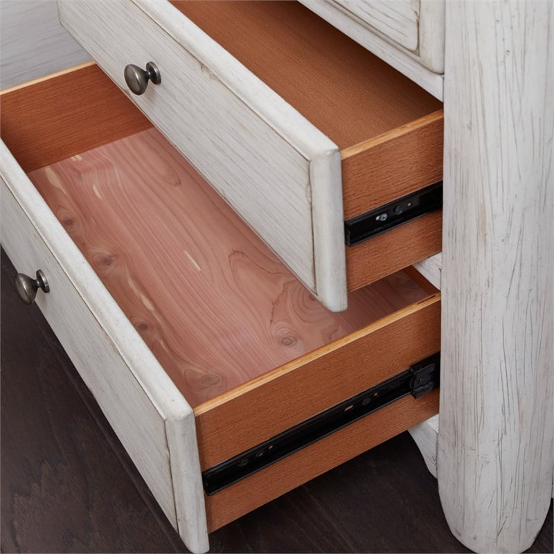 Pemberly Row Set of 3 White Queen Poster Bed & Nightstands with Charging Station