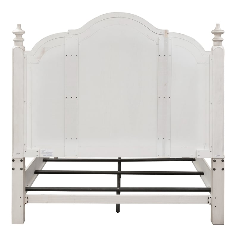 Pemberly Row Set of 3 White Queen Poster Bed & Nightstands with Charging Station