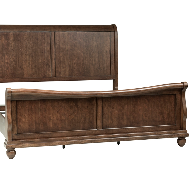 Pemberly Row Set of 4 Rustic Cherry King Sleigh Bed & Dresser & Nightstands