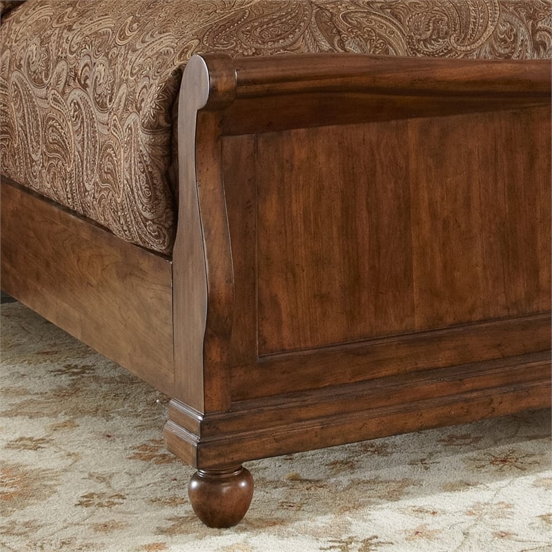 Pemberly Row Set of 4 Rustic Cherry King Sleigh Bed & Dresser & Nightstands