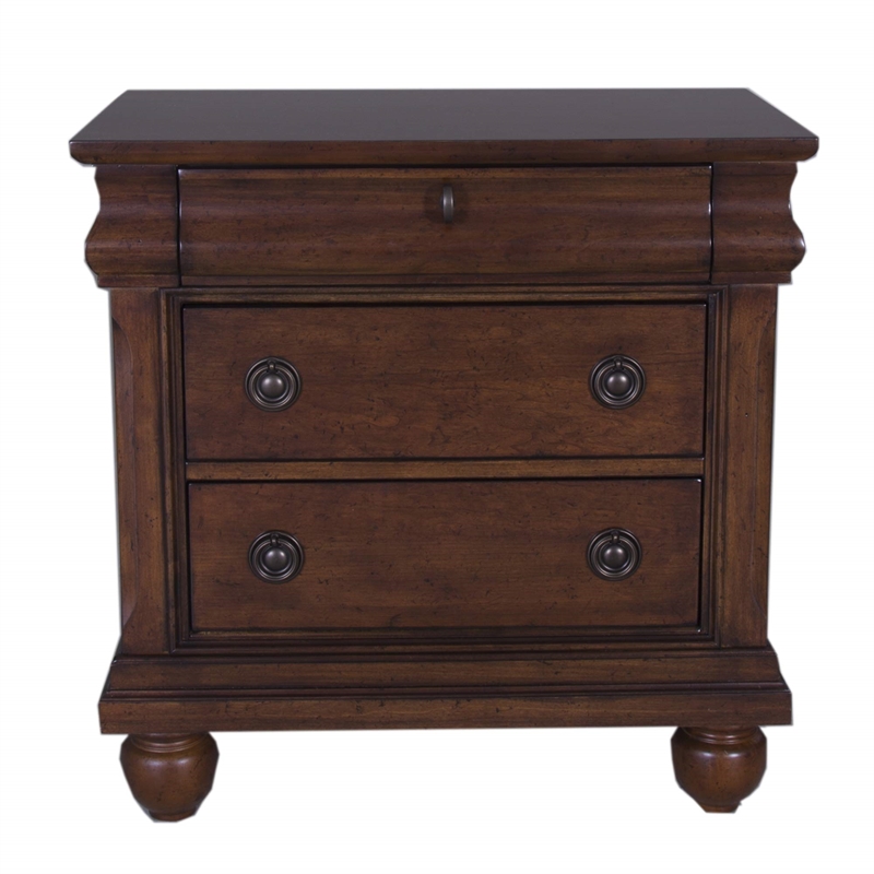 Pemberly Row Set of 3 Rustic Cherry King Sleigh Bed & Nightstands
