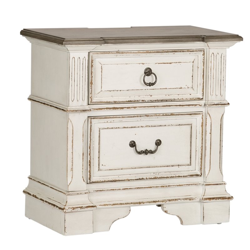 Pemberly Row Set of 4 White Queen Sleigh Bed & Dresser & Nightstands