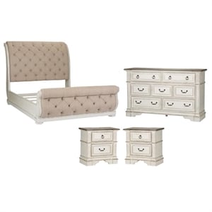 Pemberly Row Set of 4 White King Sleigh Bed & Dresser & Nightstands