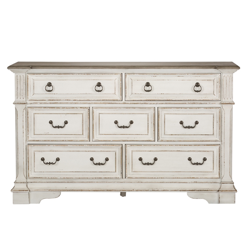Pemberly Row Set of 4 White Queen Panel Bed & Dresser & Nightstands