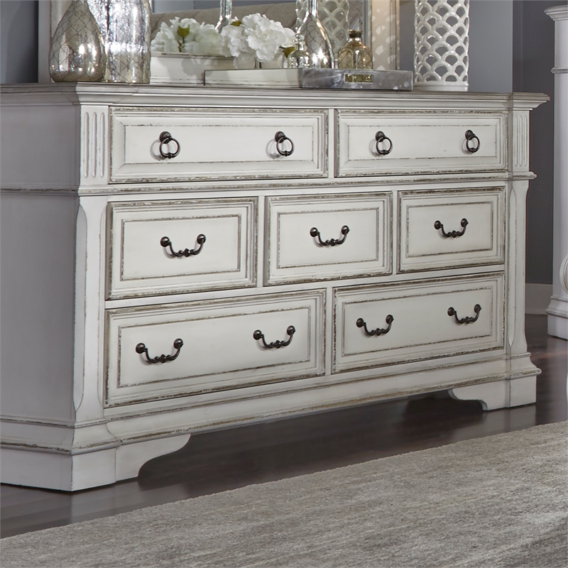 Pemberly Row Set of 4 White King Panel Bed & Dresser & Nightstands