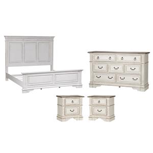 Pemberly Row Set of 4 White King Panel Bed & Dresser & Nightstands
