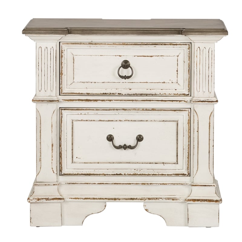 Pemberly Row Set of 3 White Queen Panel Bed & Nightstands with Charging Station