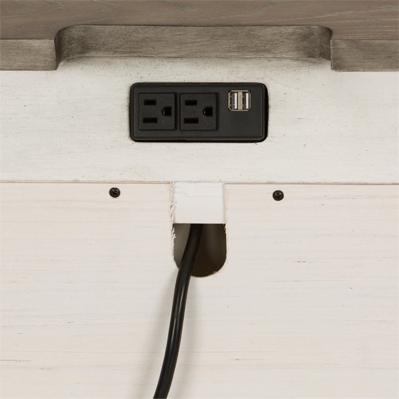 Pemberly Row Set of 3 White Queen Panel Bed & Nightstands with Charging Station