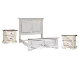 Pemberly Row Set of 3 White Queen Panel Bed & Nightstands with Charging Station