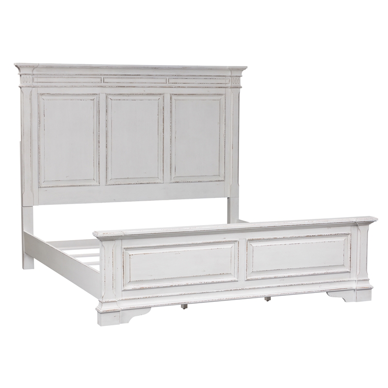 Pemberly Row Set of 3 White King Panel Bed & Nightstands with Charging Station
