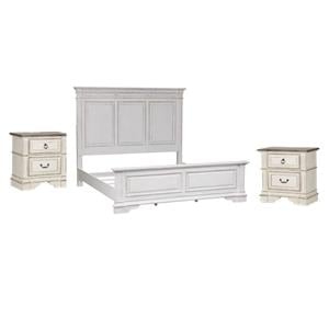 Pemberly Row Set of 3 White King Panel Bed & Nightstands with Charging Station