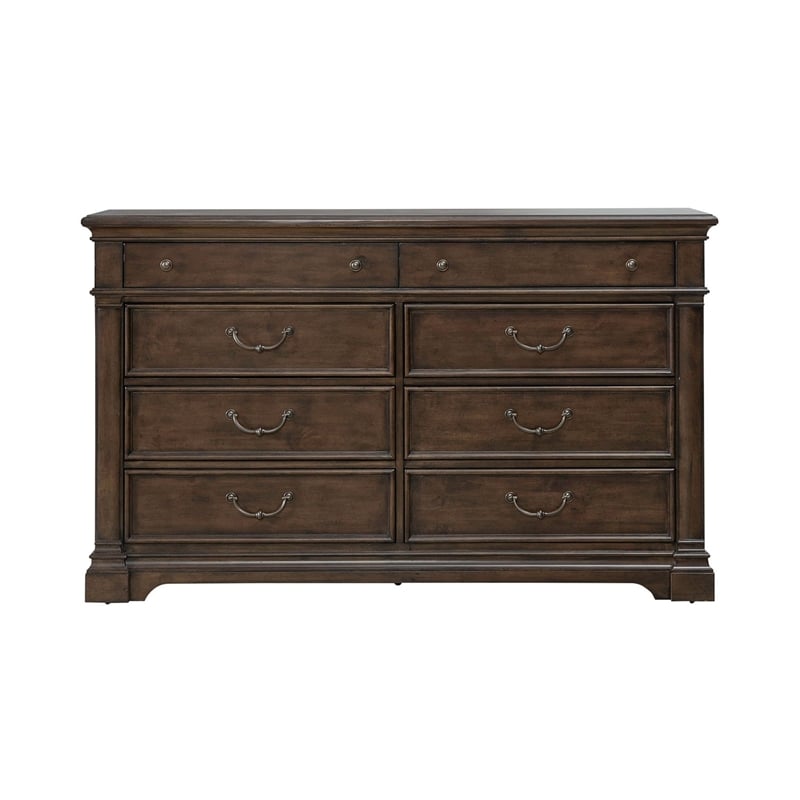 Pemberly Row Set of 4 Queen Poster Bed & Dresser & Nightstands in Cherry