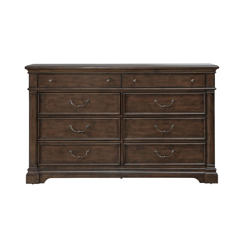 Pemberly Row Set of 4 King Poster Bed & Dresser & Nightstands in Cherry