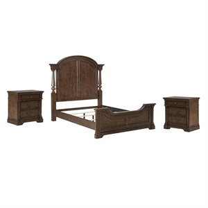 Pemberly Row Set of 3 King Poster Bed & Nightstands w/ Charging Station - Cherry